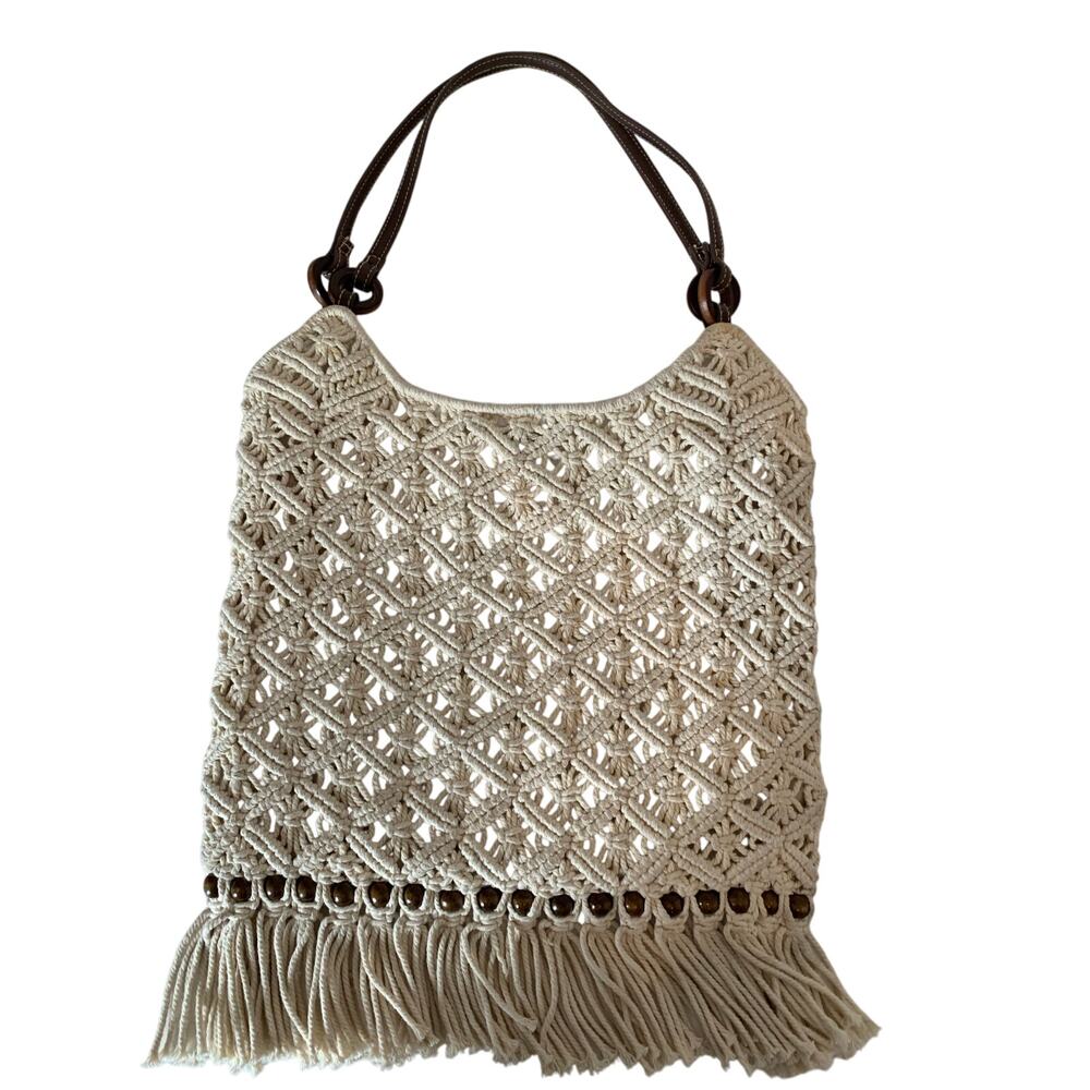 macrame crochet beaded boho shoulder bag purse 60s 70s